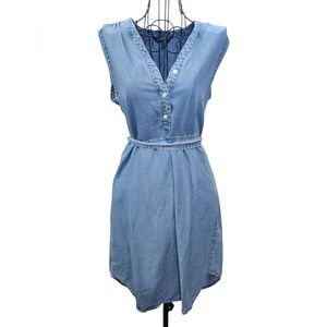 Express Chambray Style Blue Sleeveless Tie Waist Mini Dress XS